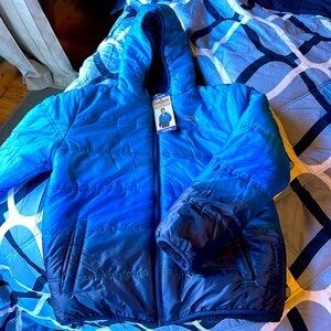 NWT Eddie Bauer Boys Reversible Hooded Sherpa Fleece Winter Snow Puffer Large
